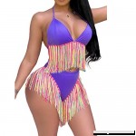FULA-bao Women Two Piece Tassel Swimsuit Fringe Halter Neck Bikini Top High Waist Bottom Bathing Suit Swimwear Purple B07PKNXPXX